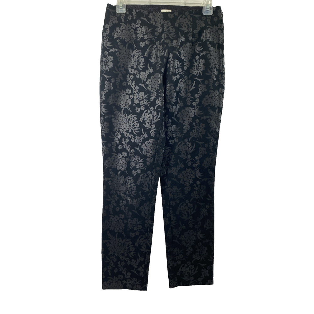 Womens Pants Size 4 Black Denim‎ Shiny Floral Stretch Side Zip Skinny
